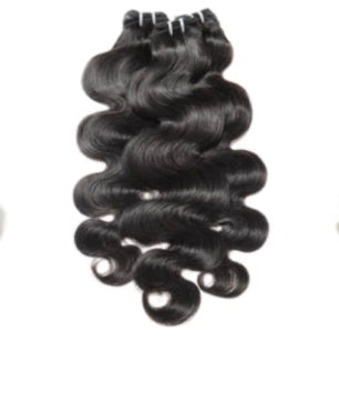 Bundles Black hair extensions with a white background